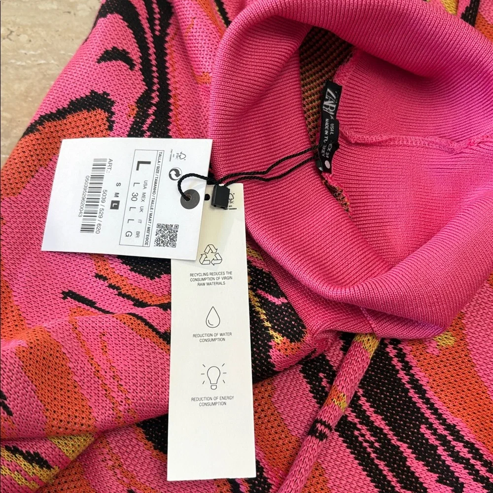 NWT Beautiful Zara Turtleneck pink, orange, black & lime green sweater dress. - Picture 5 of 11